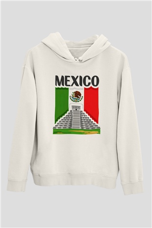 Meksika Beyaz Unisex Kapşonlu Sweatshirt