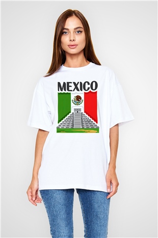 Meksika Beyaz Unisex Oversize Tişört T-Shirt
