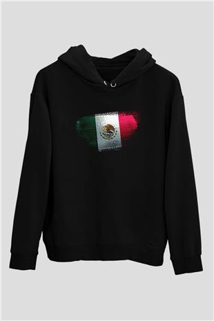 Meksika - Mexico Bayrağı Baskılı Unisex Siyah Kapüşonlu Sweatshirt