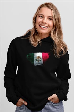 Meksika - Mexico Bayrağı Baskılı Unisex Siyah Kapüşonlu Sweatshirt