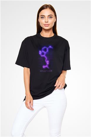 Melatonin Molekülü Neon Baskılı Unisex Oversize Tişört - Tshirt