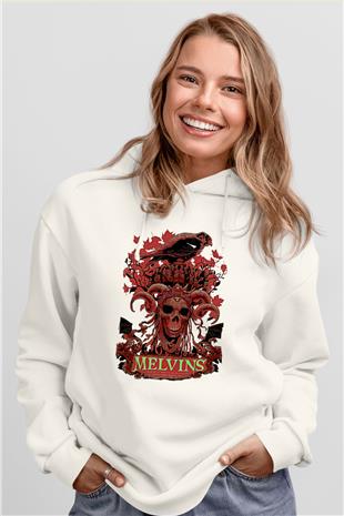 Melvins Baskılı Beyaz Unisex Kapüşonlu Sweatshirt
