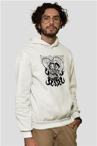 Melvins Baskılı Beyaz Unisex Kapüşonlu Sweatshirt