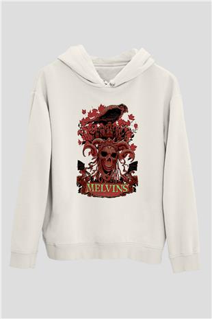 Melvins Baskılı Beyaz Unisex Kapüşonlu Sweatshirt