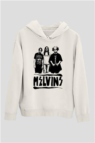 Melvins Baskılı Beyaz Unisex Kapüşonlu Sweatshirt