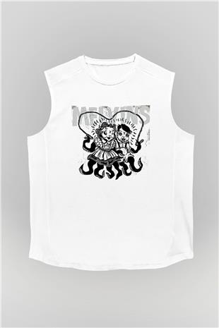 Melvins Baskılı Beyaz Unisex Kolsuz Tişört - Tshirt