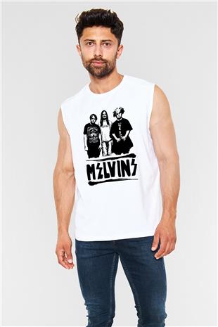 Melvins Baskılı Beyaz Unisex Kolsuz Tişört - Tshirt