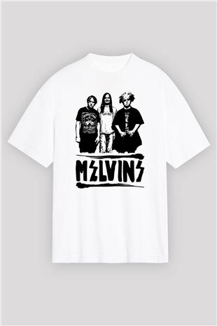 Melvins Baskılı Beyaz Unisex Oversize Tişört - Tshirt