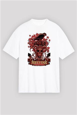Melvins Baskılı Beyaz Unisex Oversize Tişört - Tshirt