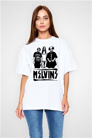 Melvins Baskılı Beyaz Unisex Oversize Tişört - Tshirt