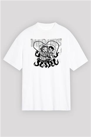 Melvins Baskılı Beyaz Unisex Oversize Tişört - Tshirt