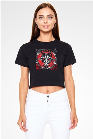 Melvins Baskılı Siyah Crop Top Kadın Tişört - Tshirt