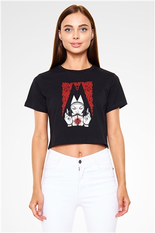 Melvins Baskılı Siyah Crop Top Kadın Tişört - Tshirt