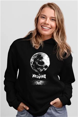Melvins Baskılı Unisex Siyah Kapüşonlu Sweatshirt