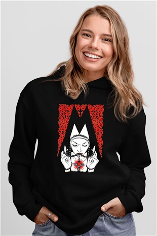 Melvins Baskılı Unisex Siyah Kapüşonlu Sweatshirt