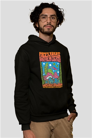 Melvins Baskılı Unisex Siyah Kapüşonlu Sweatshirt