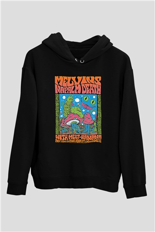 Melvins Baskılı Unisex Siyah Kapüşonlu Sweatshirt