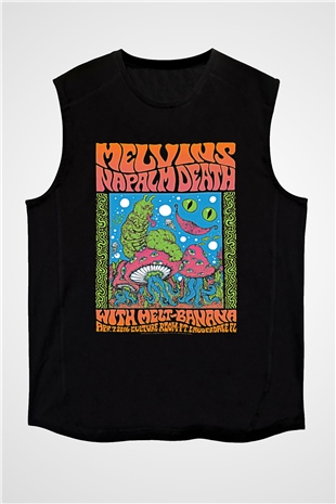Melvins Baskılı Unisex Siyah Kolsuz Tişört - Tshirt