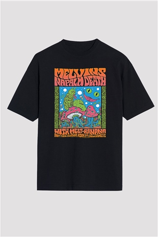 Melvins Baskılı Unisex Siyah Oversize Tişört - Tshirt