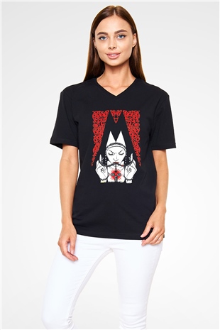 Melvins Baskılı Unisex Siyah V Yaka Tişört - Tshirt