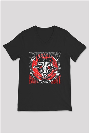 Melvins Baskılı Unisex Siyah V Yaka Tişört - Tshirt