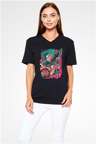 Melvins Baskılı Unisex Siyah V Yaka Tişört - Tshirt