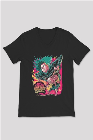 Melvins Baskılı Unisex Siyah V Yaka Tişört - Tshirt