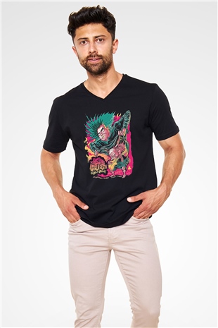 Melvins Baskılı Unisex Siyah V Yaka Tişört - Tshirt