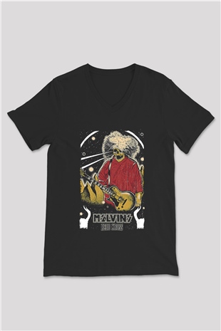 Melvins Baskılı Unisex Siyah V Yaka Tişört - Tshirt