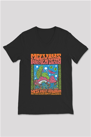 Melvins Baskılı Unisex Siyah V Yaka Tişört - Tshirt