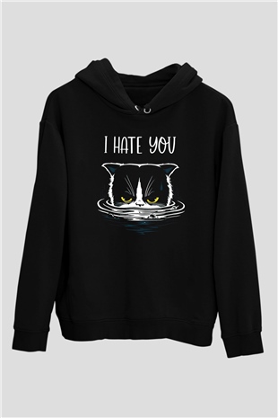 Memnuniyetsiz Kedi Siyah  Unisex Hoodie