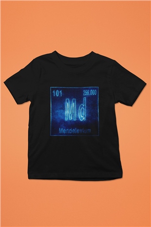 Mendelevyum Atom Numarası Baskılı Unisex Siyah Çocuk Tişört