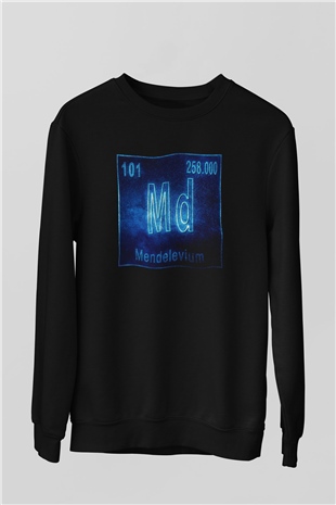 Mendelevyum Atom Numarası Baskılı Unisex Siyah Sweatshirt