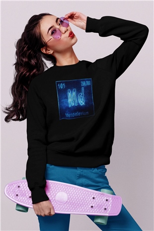 Mendelevyum Atom Numarası Baskılı Unisex Siyah Sweatshirt