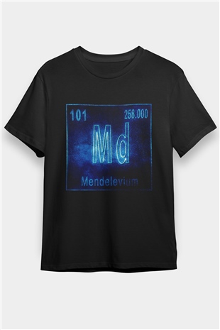 Mendelevyum Atom Numarası Baskılı Unisex Siyah Tişört