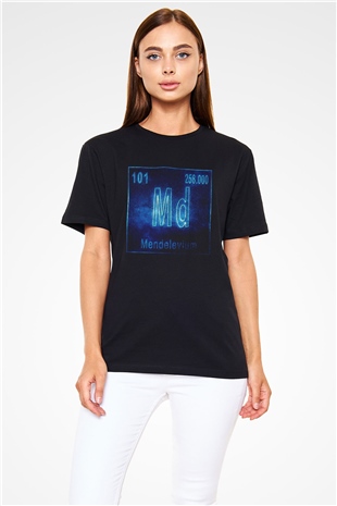 Mendelevyum Atom Numarası Baskılı Unisex Siyah Tişört