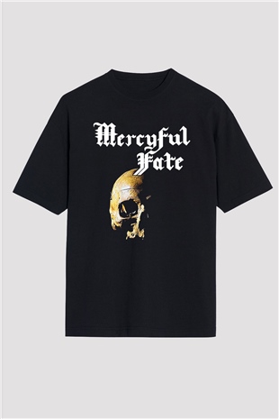 Mercyful Fate Baskılı Unisex Siyah Oversize Tişört - Tshirt