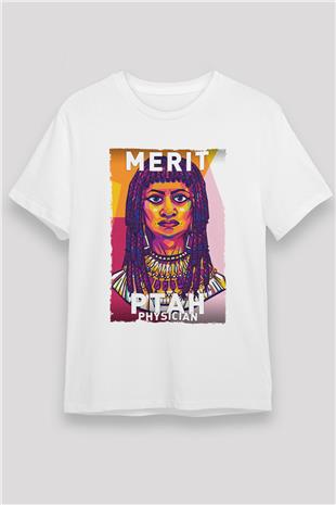 Merit Ptah Baskılı Unisex Beyaz Tişört - Tshirt