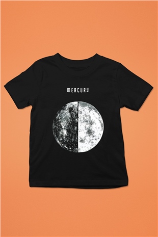 Merkür Baskılı Siyah Unisex Çocuk Tişört
