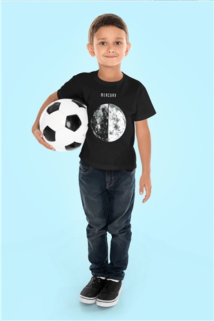 Merkür Baskılı Siyah Unisex Çocuk Tişört