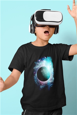 Merkür Baskılı Siyah Unisex Çocuk Tişört
