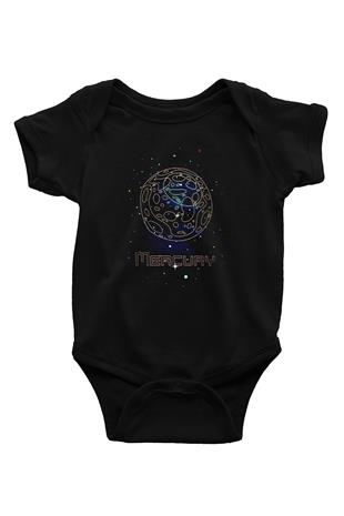 Merkür Çizim Baskılı Unisex  Siyah Bebek Body - Zıbın