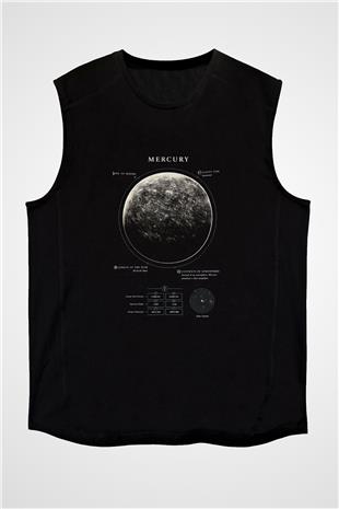Merkür Fiziksel Özellikleri Baskılı Unisex Kolsuz Siyah Tişört - Tshirt