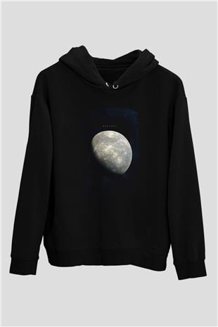 Merkür Fotoğraf Baskılı Unisex Siyah Kapüşonlu Sweatshirt