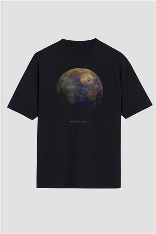 Merkür Gezegen Baskılı Unisex Oversize Tişört - Tshirt