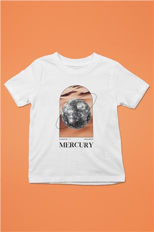 Merkür Gezegeni Baskılı Unisex Beyaz Çocuk Tişörtü - Tshirt