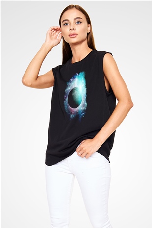 Merkür Siyah Unisex Kolsuz Tişört