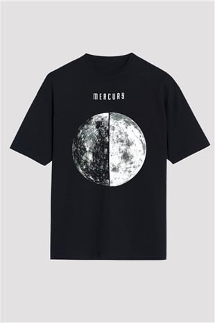 Merkür Siyah Unisex Oversize Tişört T-Shirt