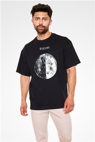 Merkür Siyah Unisex Oversize Tişört T-Shirt