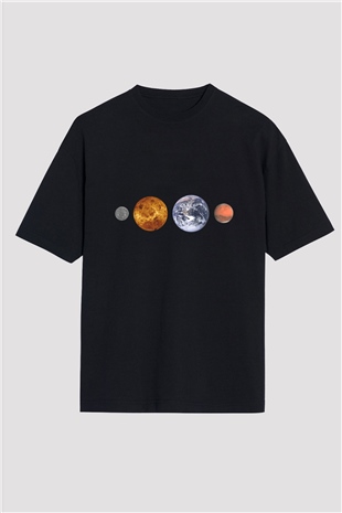 Merkür Siyah Unisex Oversize Tişört T-Shirt